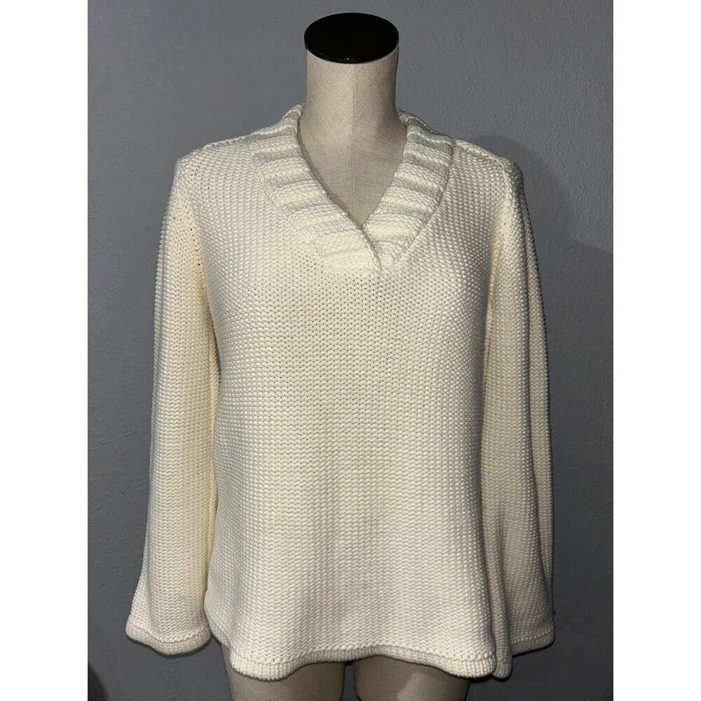 Chadwick’s Women’s Vintage 100% Cotton Chunky Sweater size L V-Neck Off-White